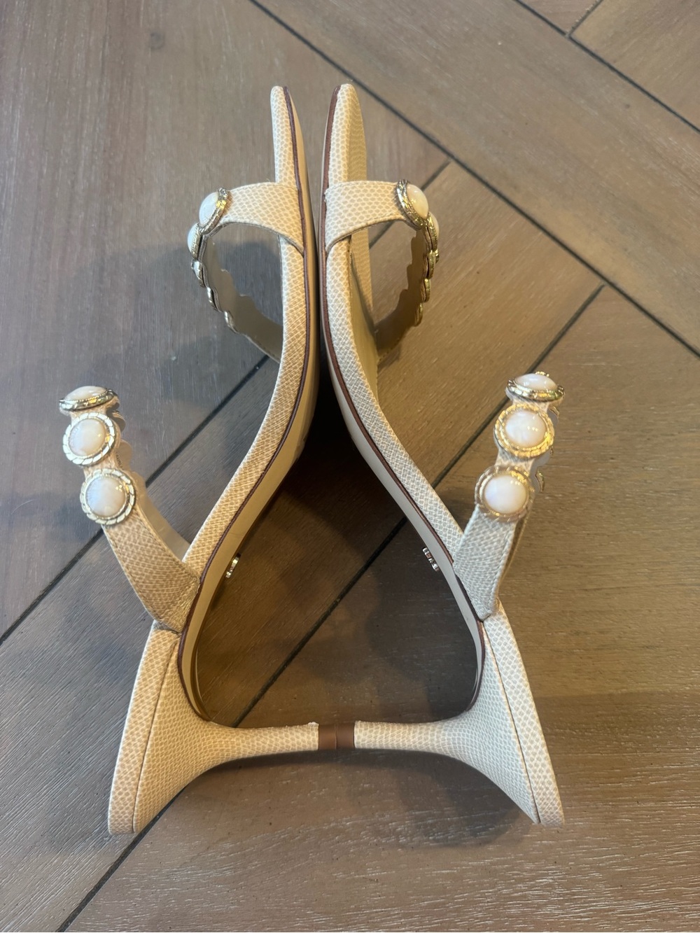 Sam Edelman Palma Slip-On Heels with Pearl and Gold Embellishments - Picture 8 of 13